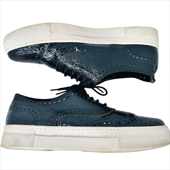 Shellys London Kimmie Black Perforated Leather Oxford Sneakers Shoe EU 37 US 6.5 - Picture 3 of 9